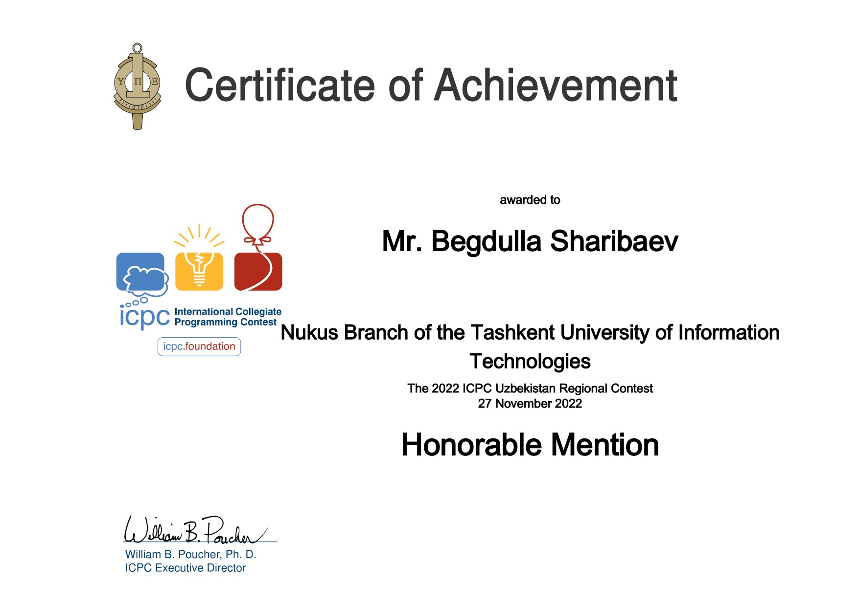ICPC 2022 Uzbekistan Regional Contest — Honorable Mention